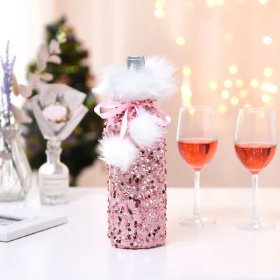 Christmas Sequined Wine Bottle Set Plush Cover Red Wine Hotel Table Decor Tableware 29*12Cm