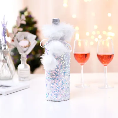 Christmas Sequined Wine Bottle Set Plush Cover Red Wine Hotel Table Decor Tableware 29*12Cm