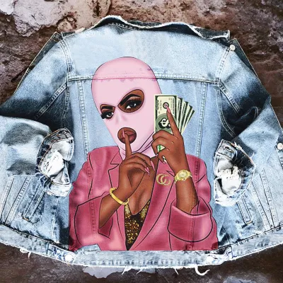 Women Casual Long Sleeves Graphic Printed Single-breasted Denim Jacket