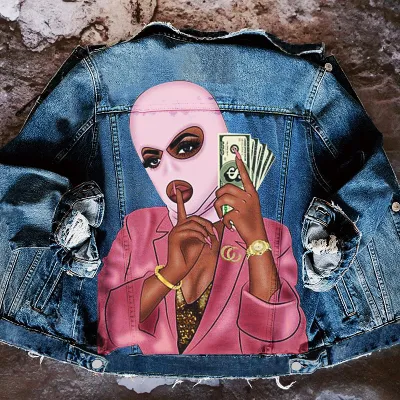 Women Casual Long Sleeves Graphic Printed Single-breasted Denim Jacket