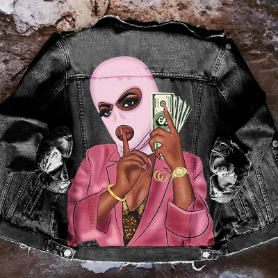 Women Casual Long Sleeves Graphic Printed Single-breasted Denim Jacket