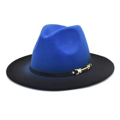 Unisex Autumn Winter Gradient Large Brim Fedora Hat