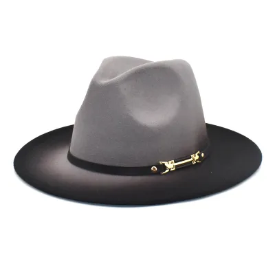 Unisex Autumn Winter Gradient Large Brim Fedora Hat