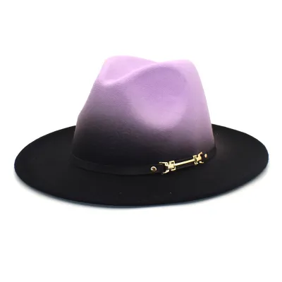 Unisex Autumn Winter Gradient Large Brim Fedora Hat