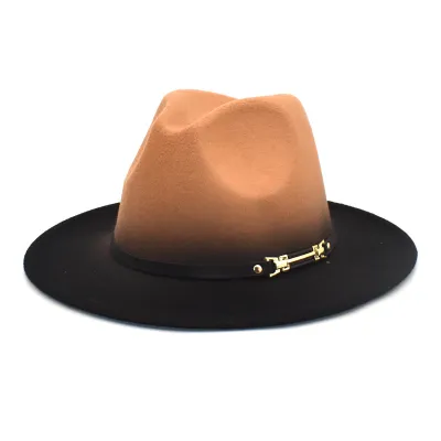 Unisex Autumn Winter Gradient Large Brim Fedora Hat