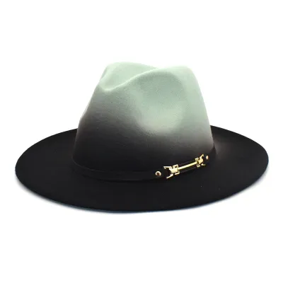Unisex Autumn Winter Gradient Large Brim Fedora Hat