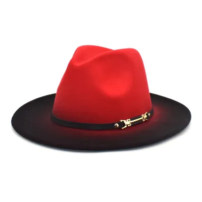 Unisex Autumn Winter Gradient Large Brim Fedora Hat