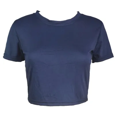 Women Summer Solid Color Short Sleeve Round Neck Crop Top