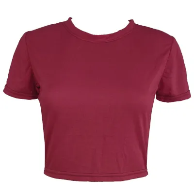 Women Summer Solid Color Short Sleeve Round Neck Crop Top