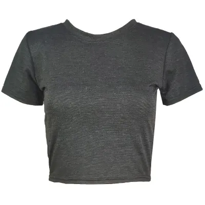 Women Summer Solid Color Short Sleeve Round Neck Crop Top