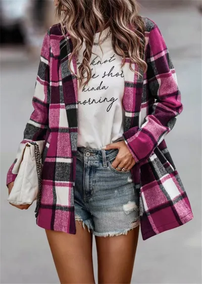 Winter Women Casual Loose Plaid Color Blocking Long-sleeved Pocket Cardigan Shacket