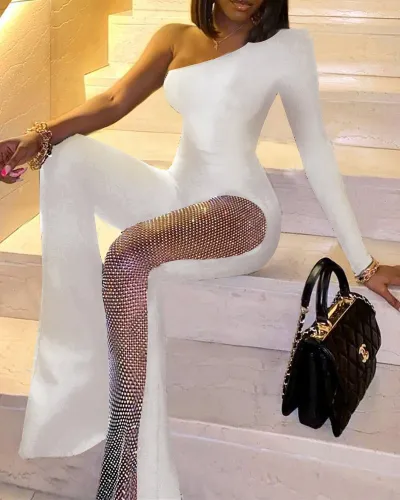 Women Sequin Patchwork Jumpsuit Tight Fit