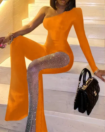 Women Sequin Patchwork Jumpsuit Tight Fit