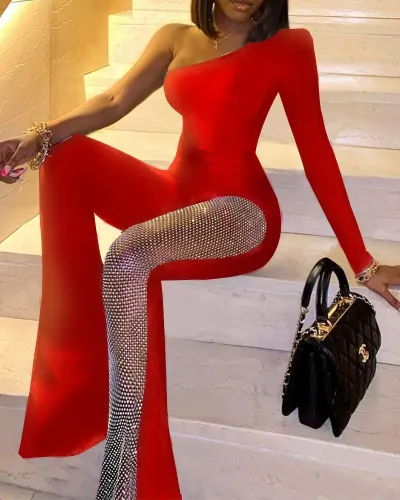 Women Sequin Patchwork Jumpsuit Tight Fit