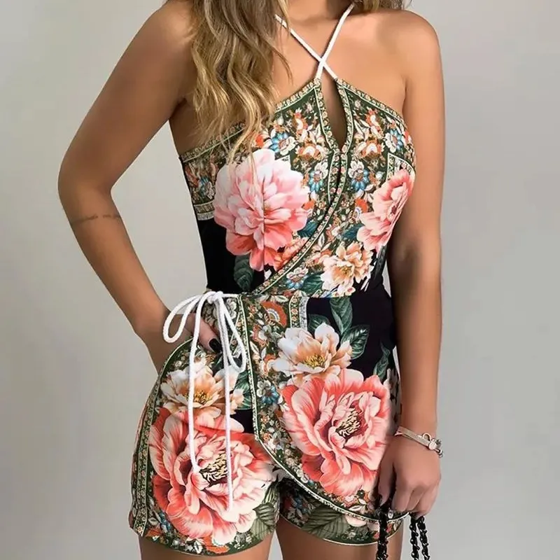 Women Floral Sleeveless Tight-Fitting Rompers