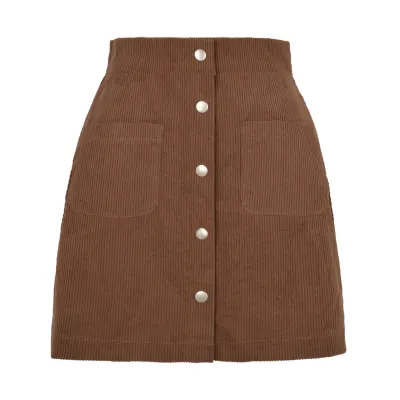 Women Corduroy Single Breasted Bag Hip Skirt