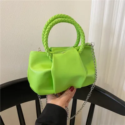 Women's Spring Solid Color Portable Pleated Mini Crossbody Bag with Magnetic Buckle