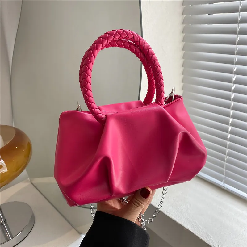Women's Spring Solid Color Portable Pleated Mini Crossbody Bag with Magnetic Buckle