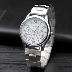 Men's Classic Round Dial Steel Band Business Casual Alloy Watch