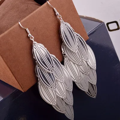 Women Fashion Spotted Texture Multi-Layered Leaf Metal Earrings