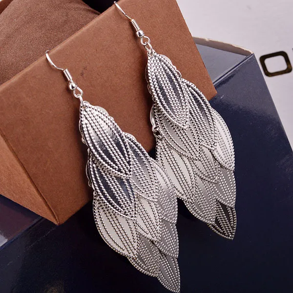 Women Fashion Spotted Texture Multi-Layered Leaf Metal Earrings