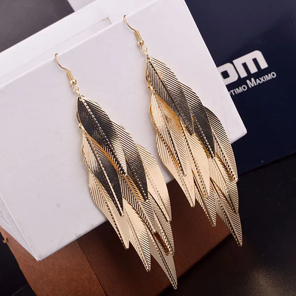 Women Fashion Retro Palace Baroque Willow Leaf Long Earrings