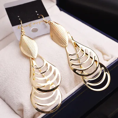 Women Retro Boho Metal Tassel Hollow Out Long Earrings