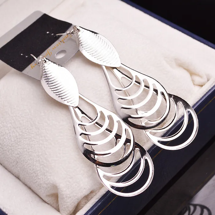 Women Retro Boho Metal Tassel Hollow Out Long Earrings