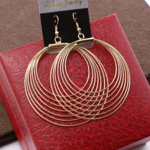 Women Fashion Geometric Metal Ring Buckle Layered Hoop Earrings