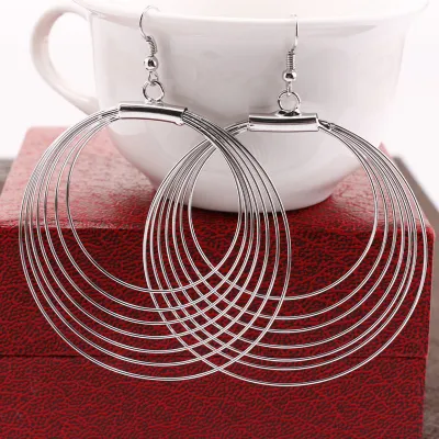 Women Fashion Geometric Metal Ring Buckle Layered Hoop Earrings