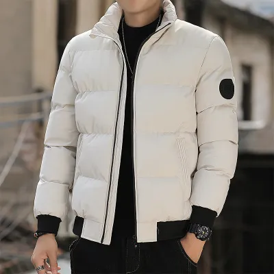 Men Casual Solid Badge Print Stand Collar Cardigan Jacket