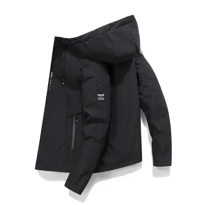 Men Casual Patch Oversized Hooded Jacket with Multiple Pockets