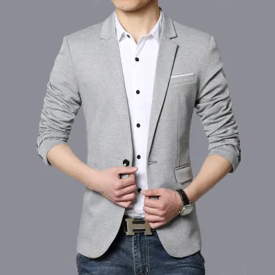 Men Casual Slim Fit Suit with Pocket Decoration