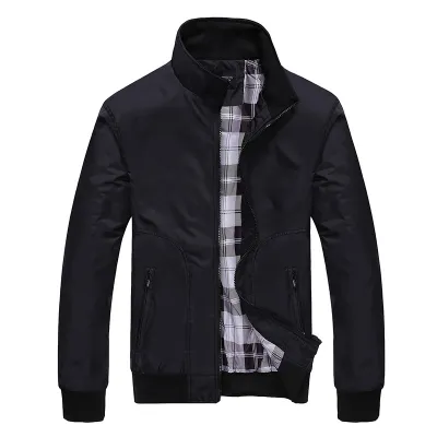 Men Casual Colorblock Stand Collar Long Sleeve Zip Pocket Slim Fit Jacket