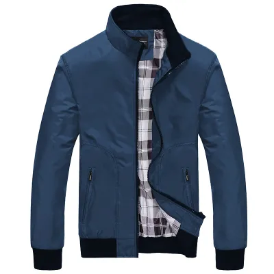 Men Casual Colorblock Stand Collar Long Sleeve Zip Pocket Slim Fit Jacket