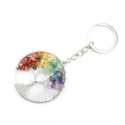 Unisex Crystal Stone Tree Of Life Pendant Keychain Key Ring