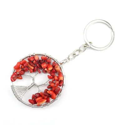 Unisex Crystal Stone Tree Of Life Pendant Keychain Key Ring
