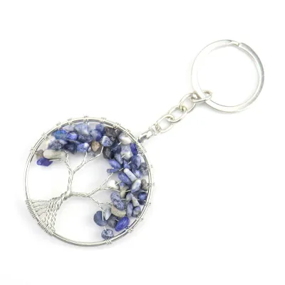 Unisex Crystal Stone Tree Of Life Pendant Keychain Key Ring