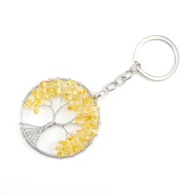Unisex Crystal Stone Tree Of Life Pendant Keychain Key Ring