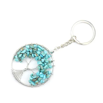 Unisex Crystal Stone Tree Of Life Pendant Keychain Key Ring