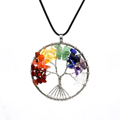 Women Fashion Colorful Crystal Tree Of Life Necklace Exotic Leaf