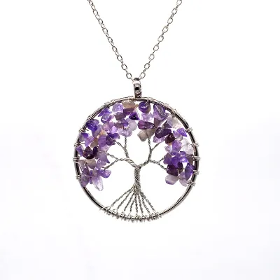 Women Fashion Colorful Crystal Tree Of Life Necklace Exotic Leaf
