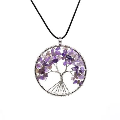 Women Fashion Colorful Crystal Tree Of Life Necklace Exotic Leaf