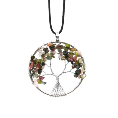 Women Fashion Colorful Crystal Tree Of Life Necklace Exotic Leaf