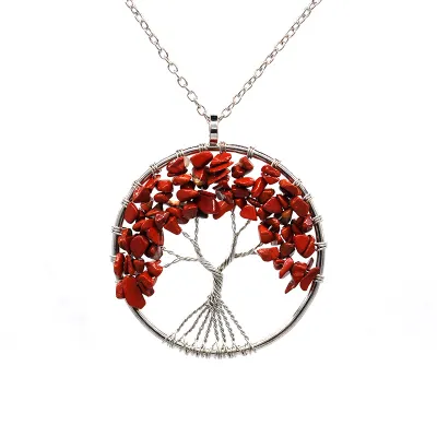 Women Fashion Colorful Crystal Tree Of Life Necklace Exotic Leaf