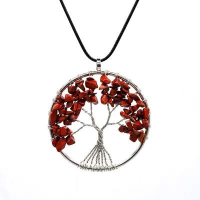 Women Fashion Colorful Crystal Tree Of Life Necklace Exotic Leaf