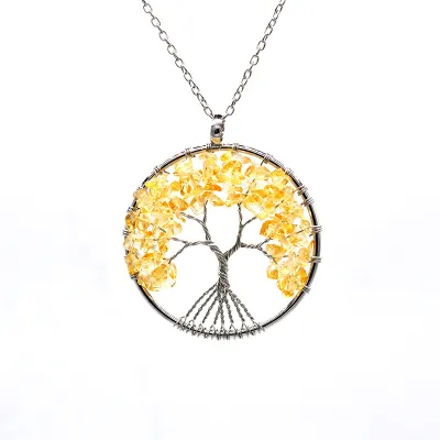 Women Fashion Colorful Crystal Tree Of Life Necklace Exotic Leaf