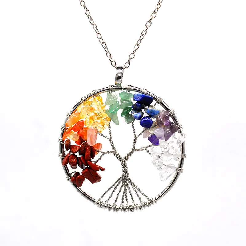 Women Fashion Colorful Crystal Tree Of Life Necklace Exotic Leaf