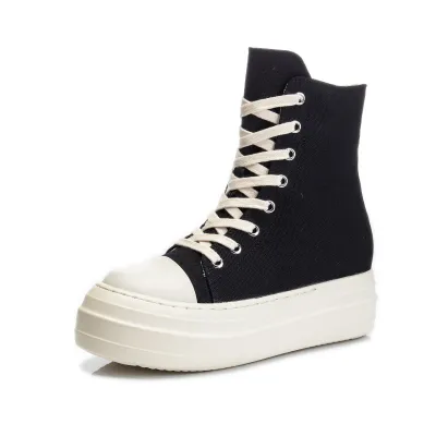 Women Fashion Thick-soled Solid Color Split Leather High Top Sneakers