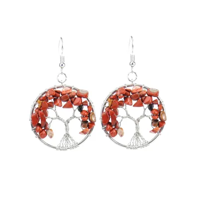 Women Fashion Simple Crystal Stone Colorful Tree Roots Tree Of Life Earrings